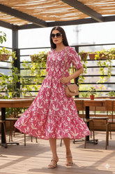 PINK FLORAL & STRIPED COTTON MAXI