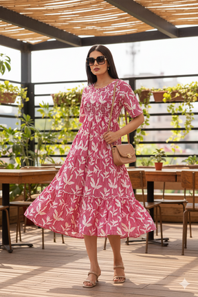 PINK FLORAL & STRIPED COTTON MAXI