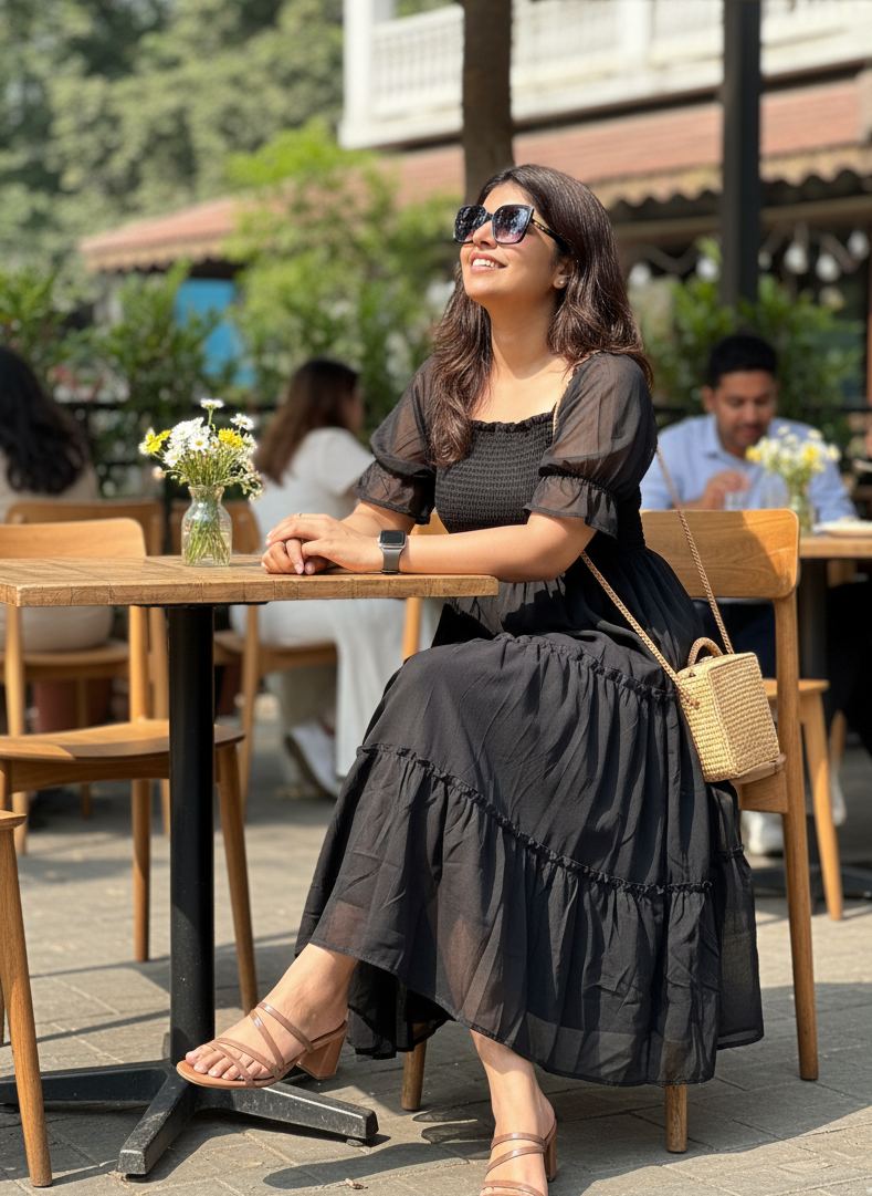 CLASSIC BLACK SMOCKED MAXI