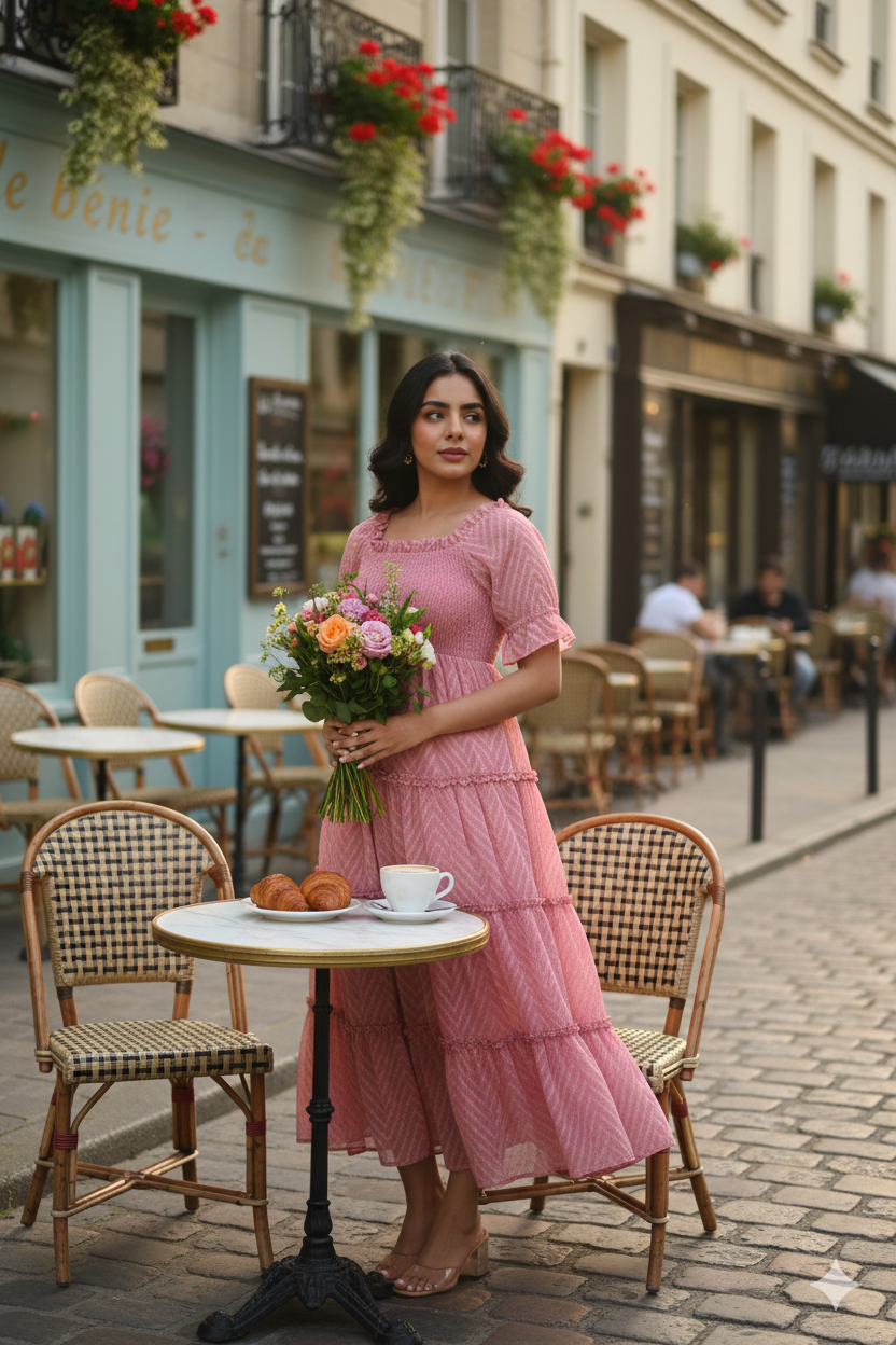 SALMON PINK SMOCKED MAXI