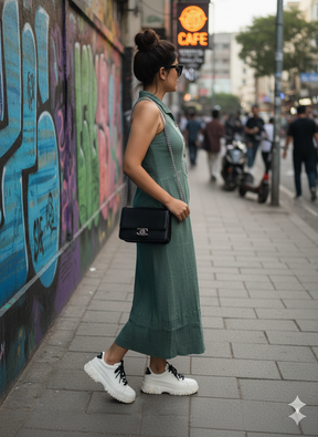EMERALD SLEEVELESS COTTON DENIM MAXI