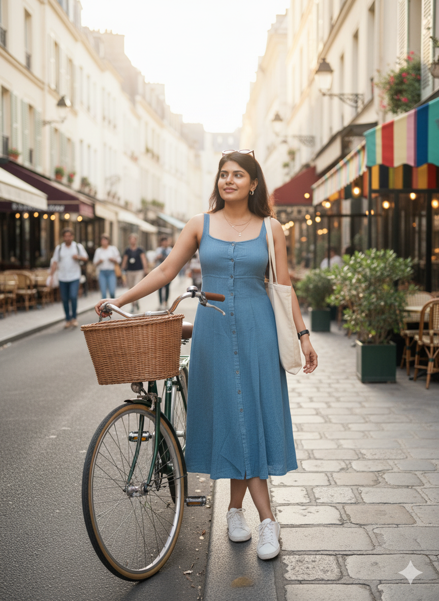 SKY BLUE COTTON DENIM DRESS