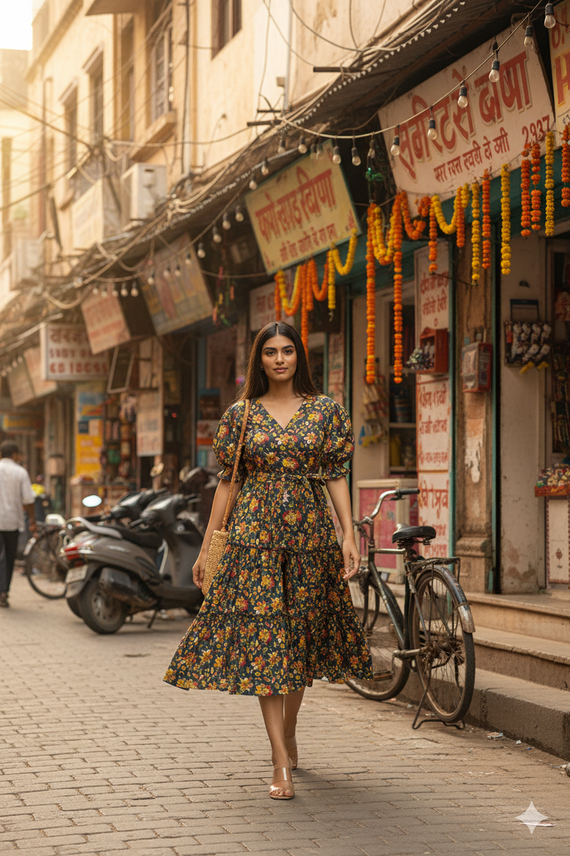 GREEN FLORAL COTTON MAXI DRESS