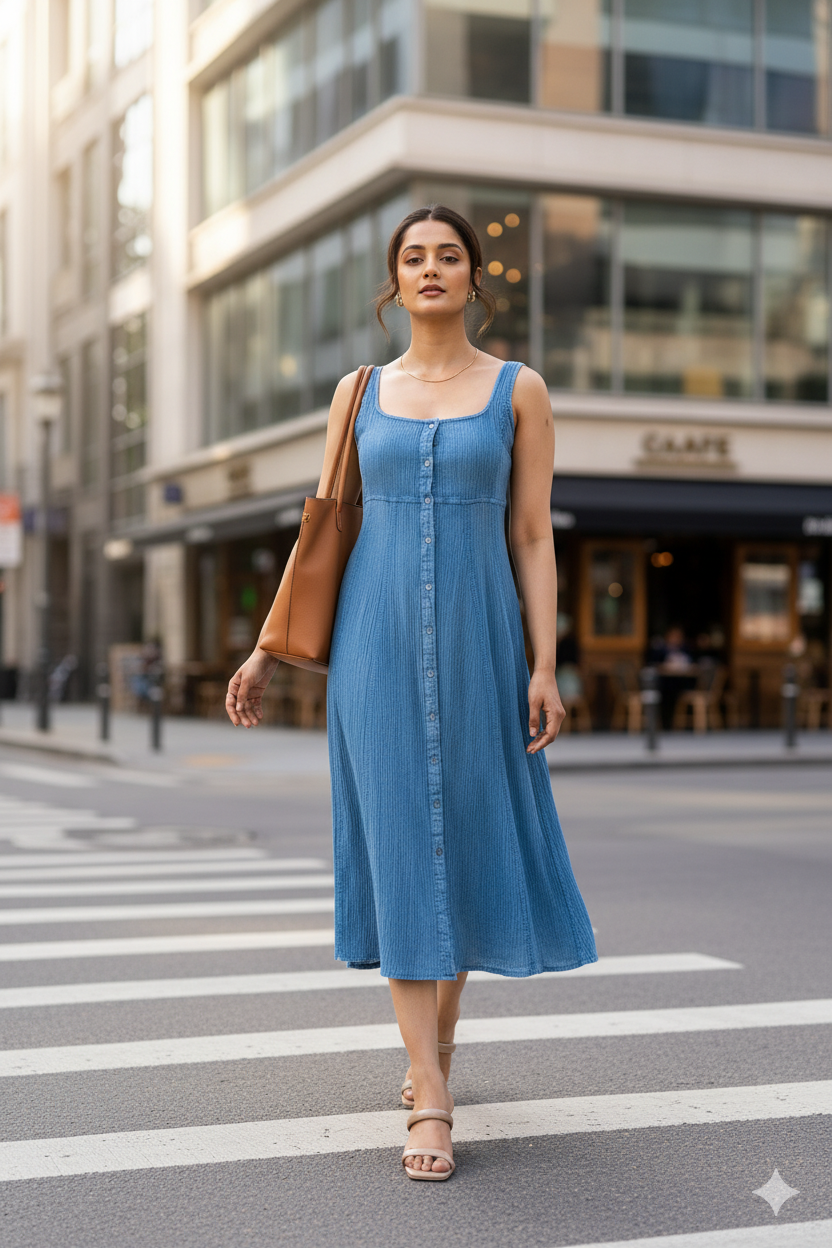 SKY BLUE COTTON DENIM DRESS
