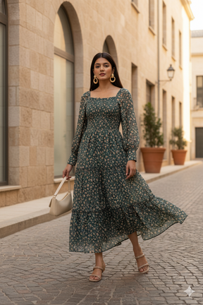 EMERALD SMOCKED MAXI