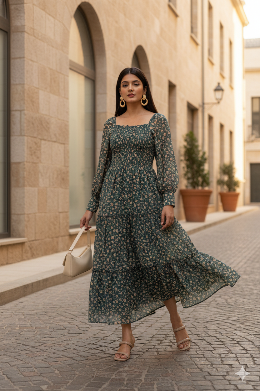 EMERALD SMOCKED MAXI