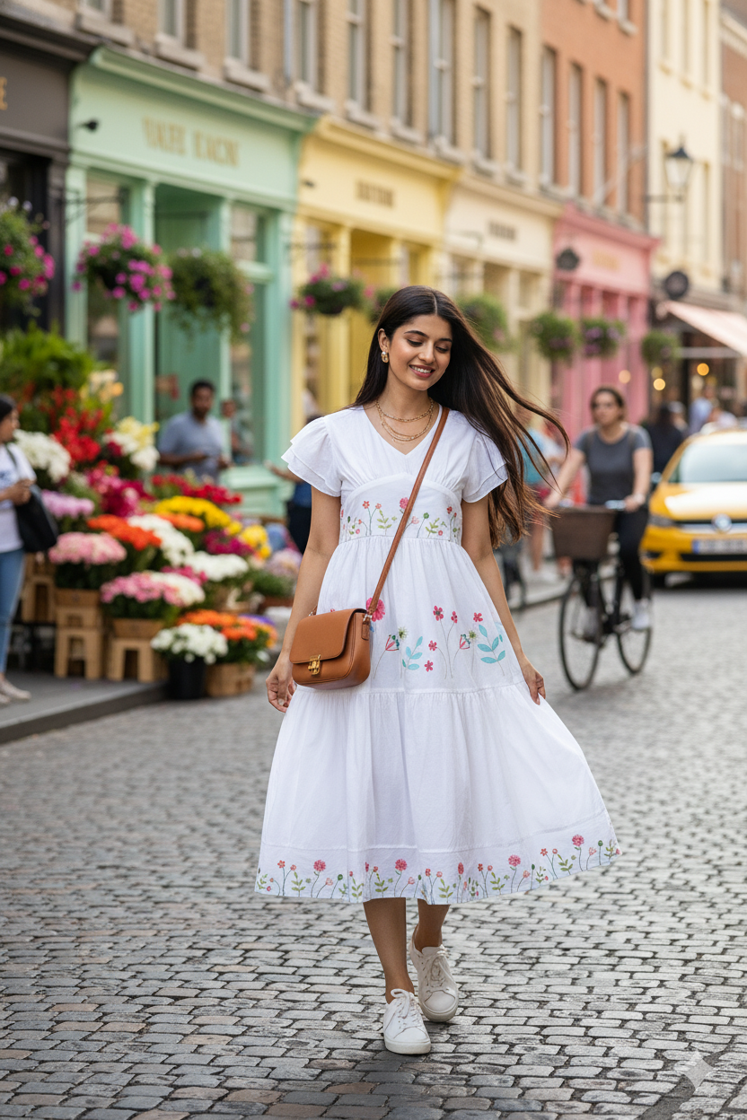 WHITE EMBROIDERY COTTON MAXI