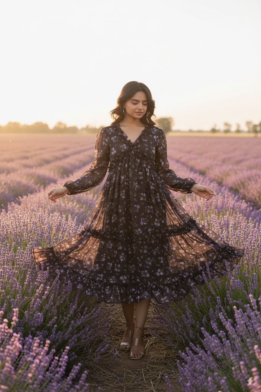 BLACK & LAVENDER CHIFFON MAXI