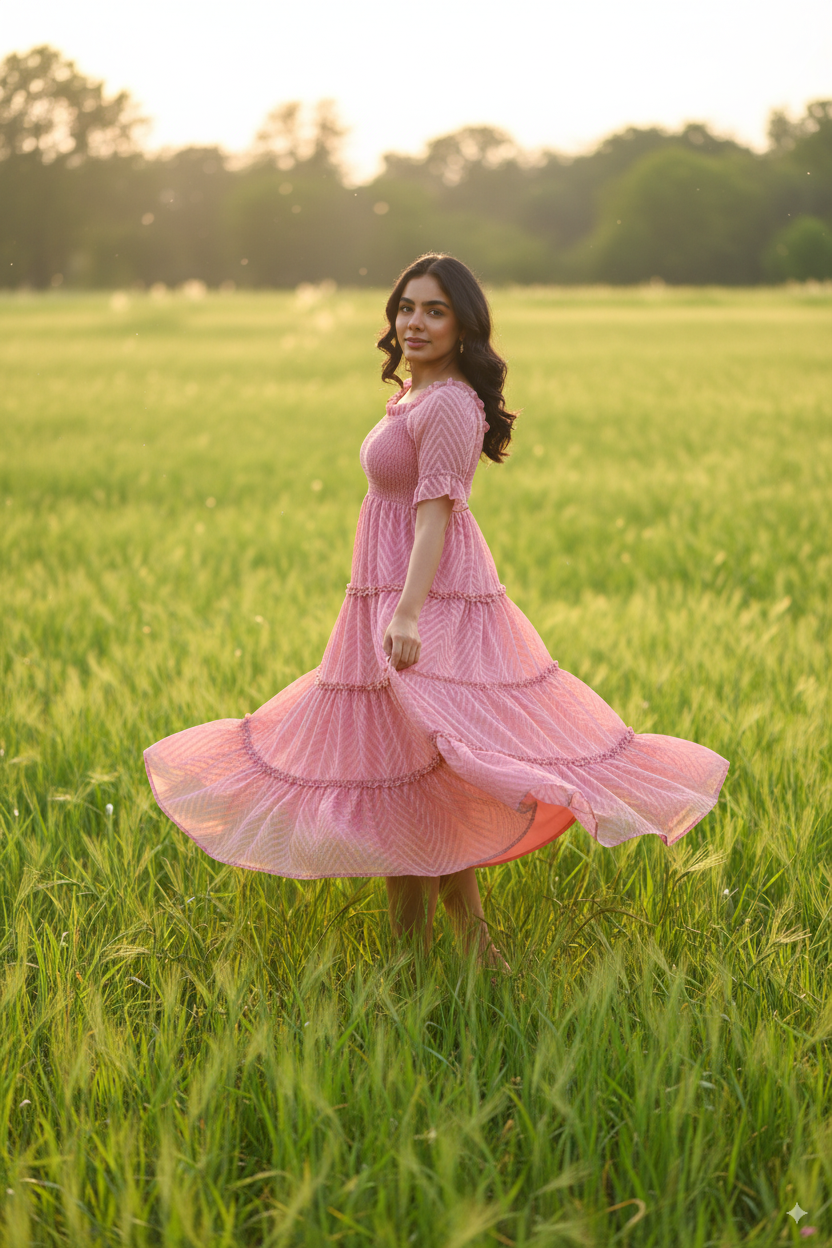 SALMON PINK SMOCKED MAXI