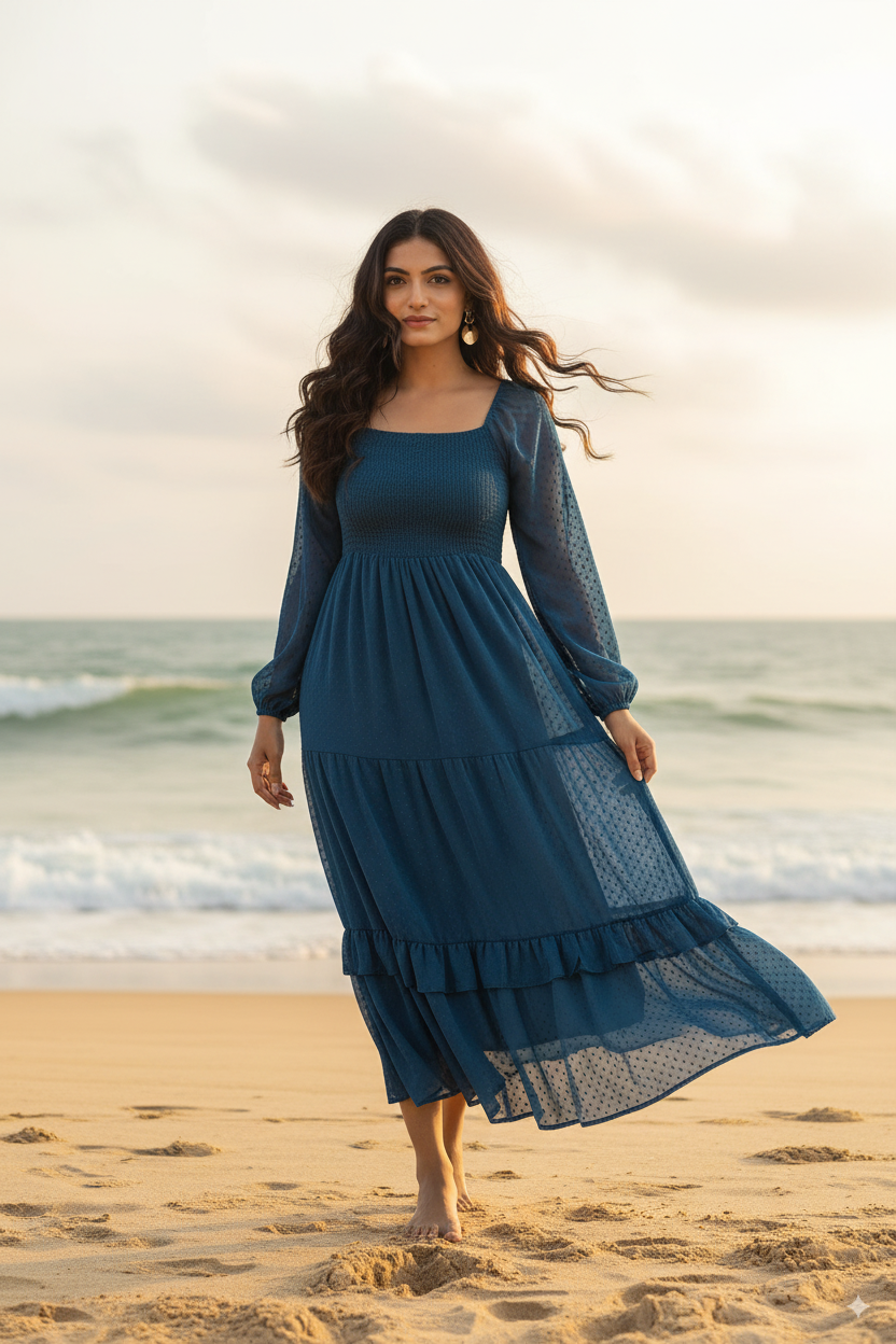 TEAL SMOCKED MAXI