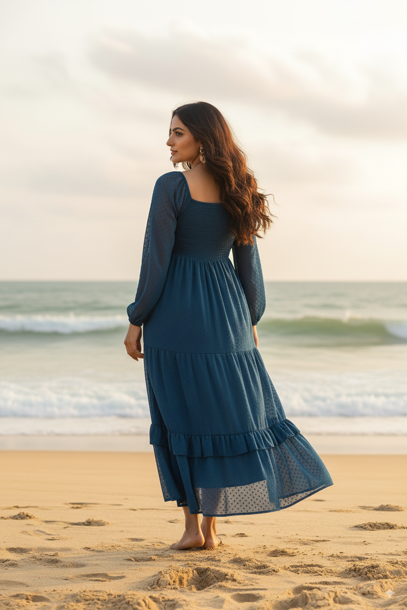 TEAL SMOCKED MAXI