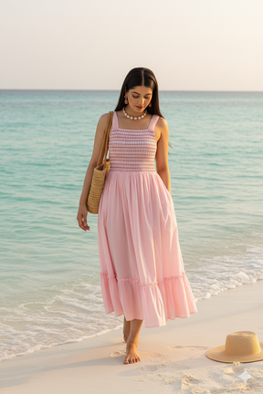 BABY PINK SMOCKED COTTON MAXI