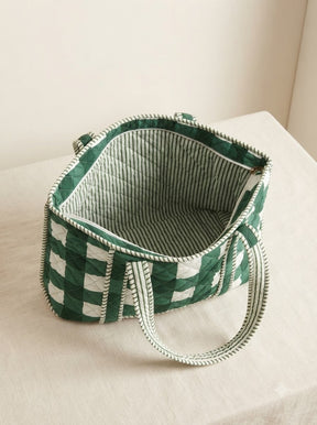 GREEN GINGHAM QUILTED TOTE BAG