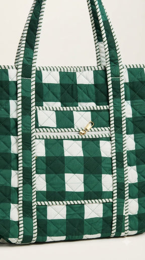 GREEN GINGHAM QUILTED TOTE BAG