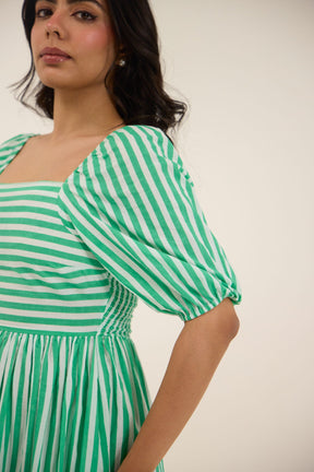 GREEN & WHITE STRIPE COTTON MAXI