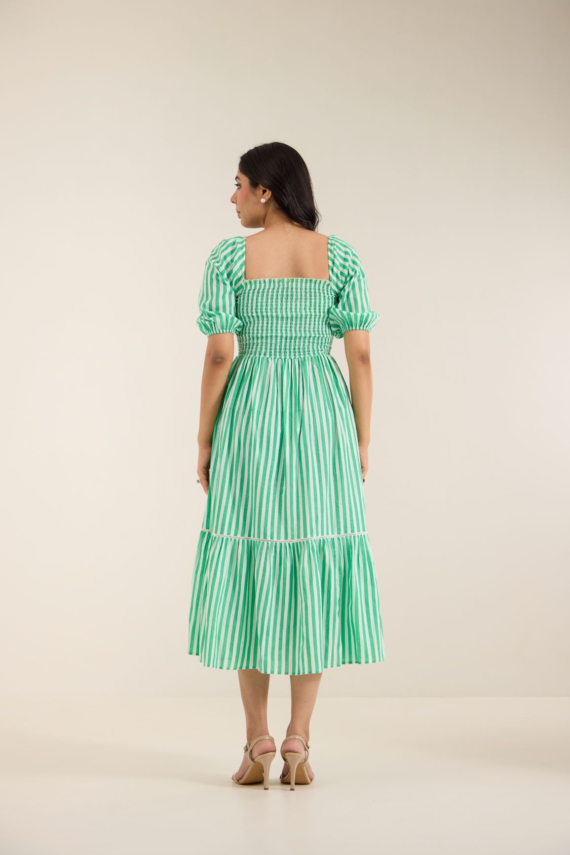 GREEN & WHITE STRIPE COTTON MAXI
