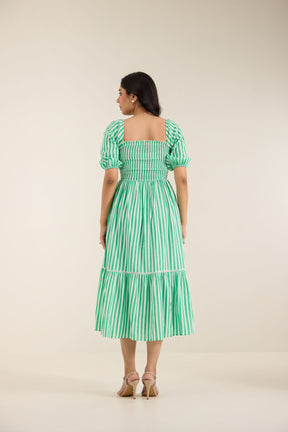 GREEN & WHITE STRIPE COTTON MAXI