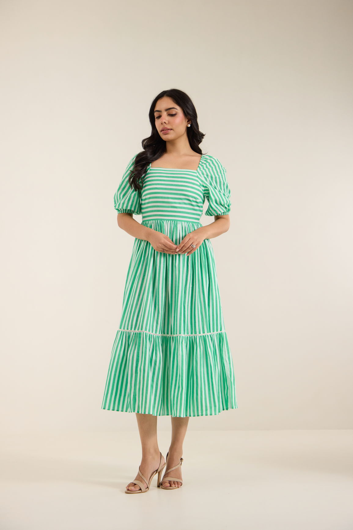 GREEN & WHITE STRIPE COTTON MAXI