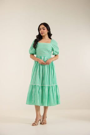 GREEN & WHITE STRIPE COTTON MAXI