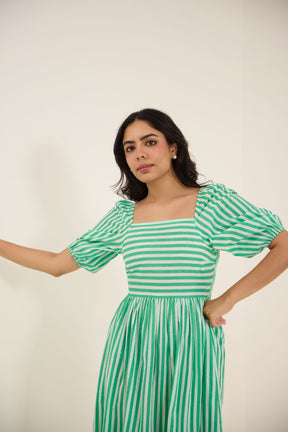 GREEN & WHITE STRIPE COTTON MAXI