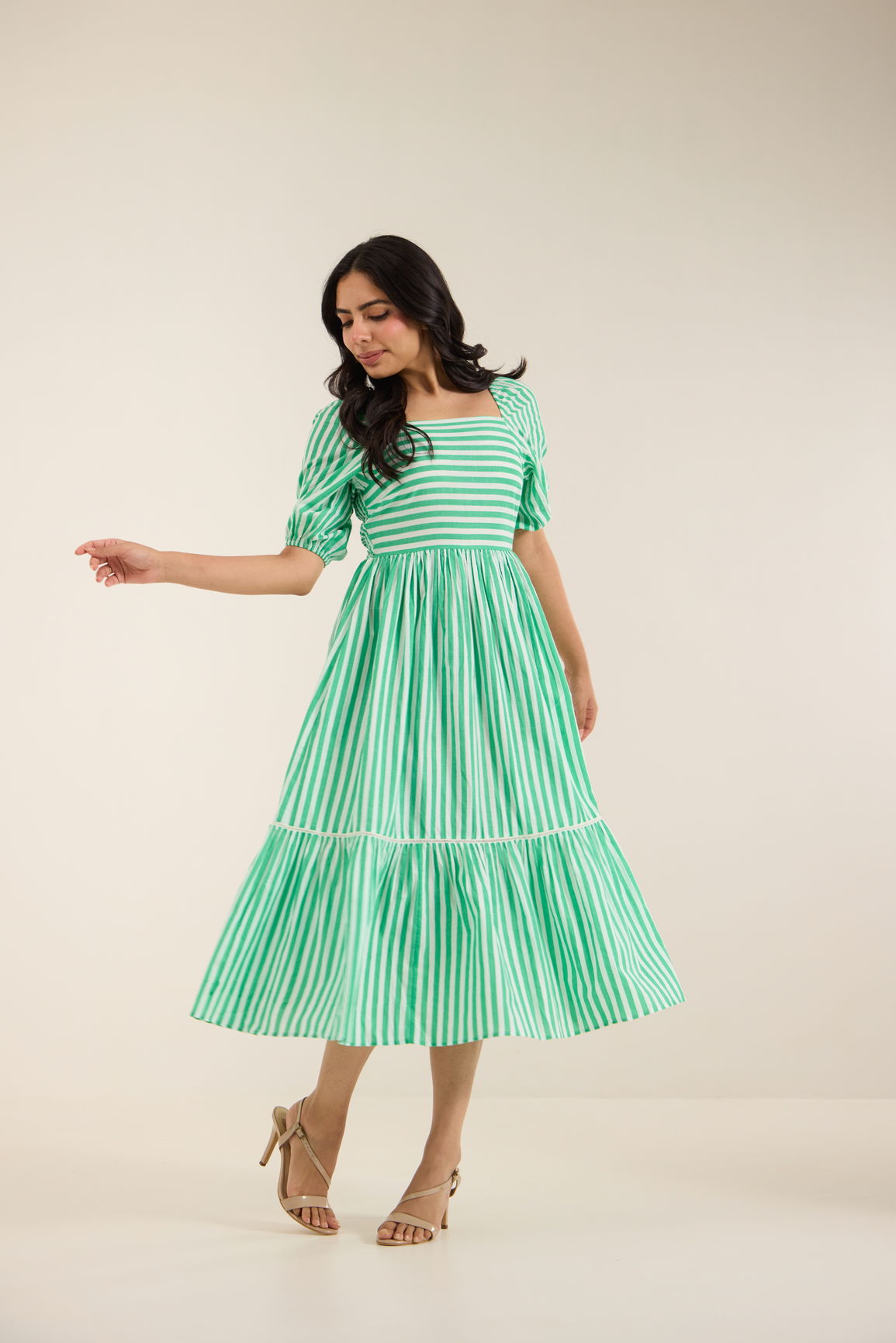 GREEN & WHITE STRIPE COTTON MAXI
