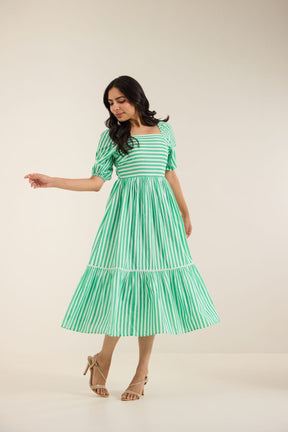 GREEN & WHITE STRIPE COTTON MAXI