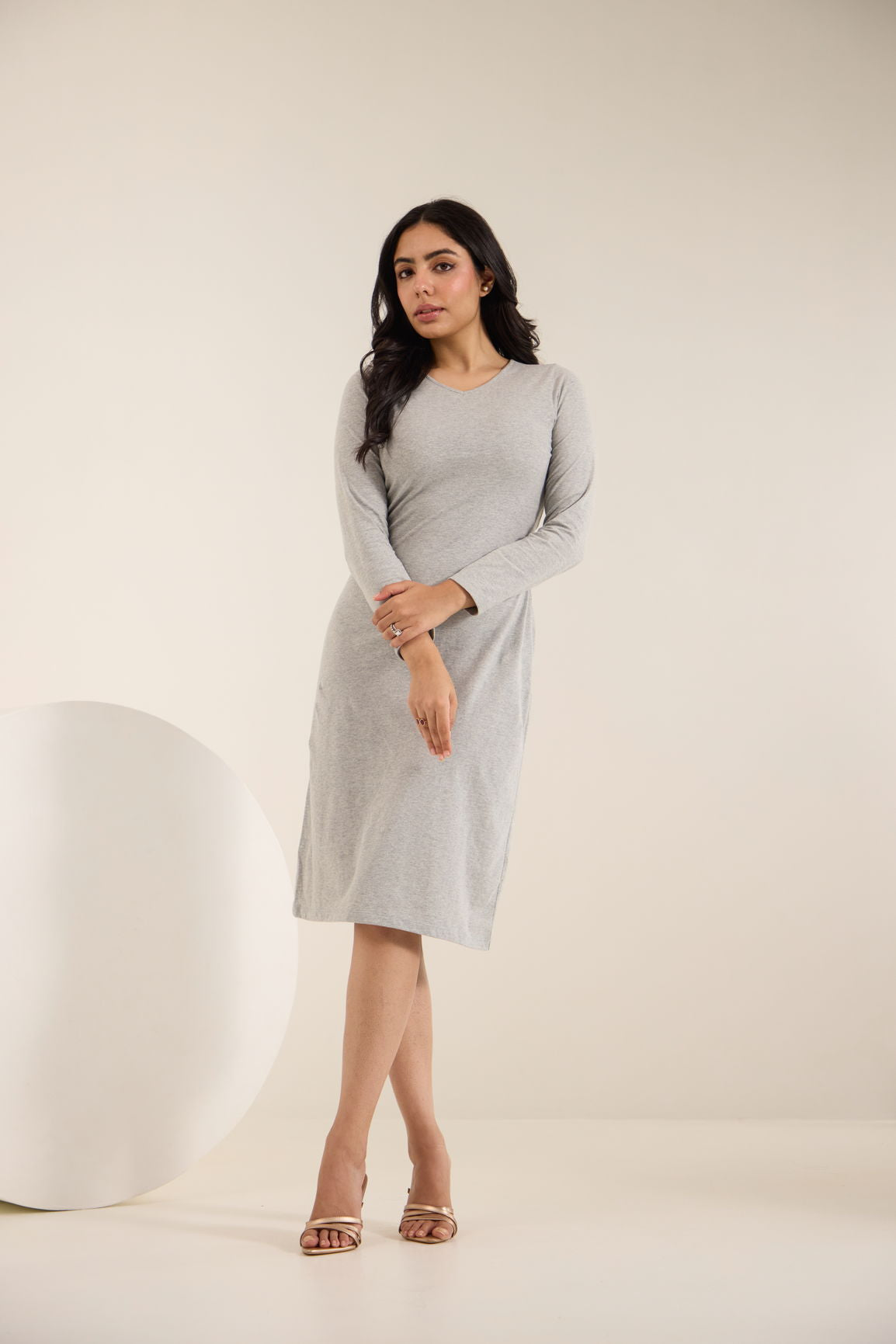 GREY COTTON MIDI DRESS