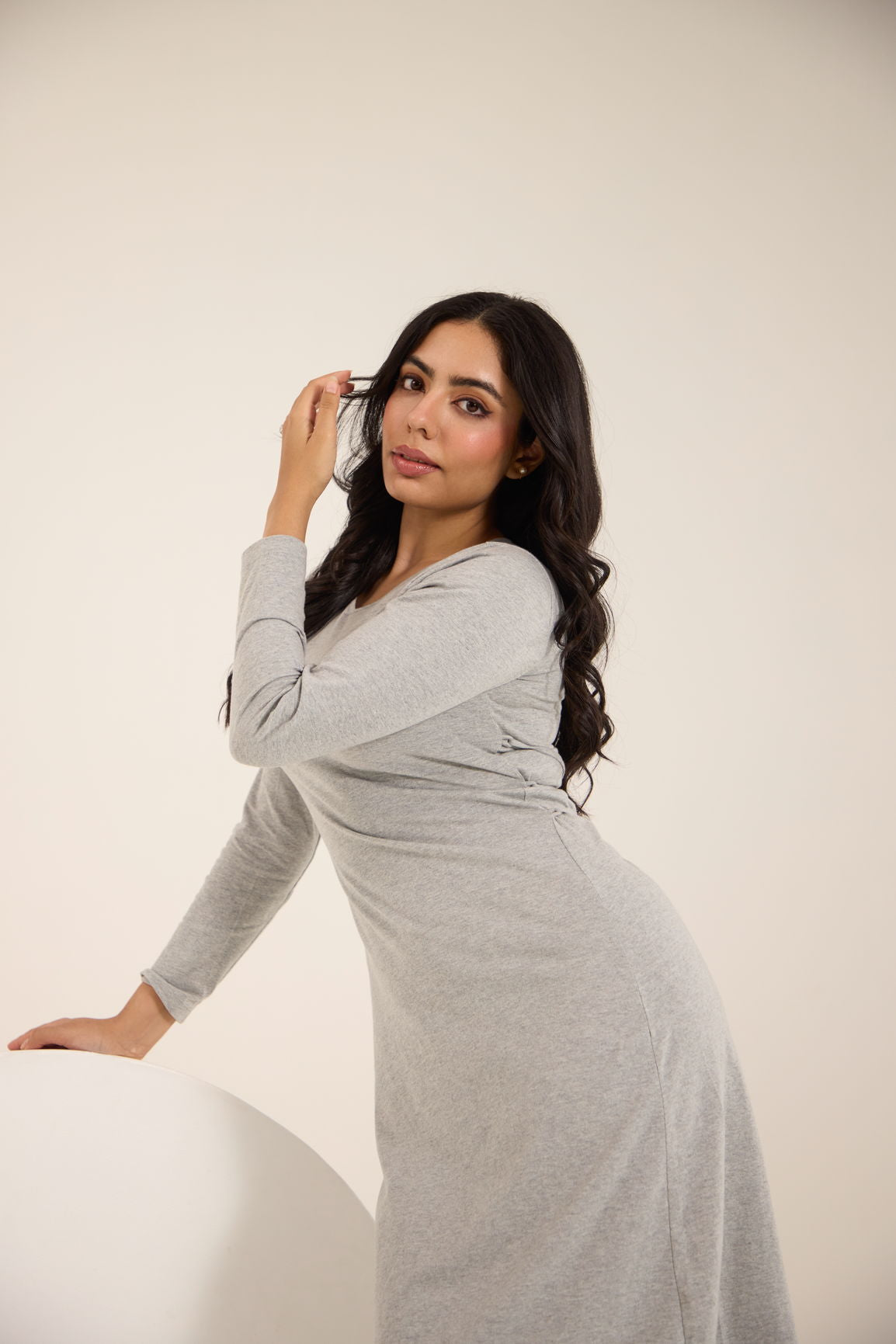 GREY COTTON MIDI DRESS