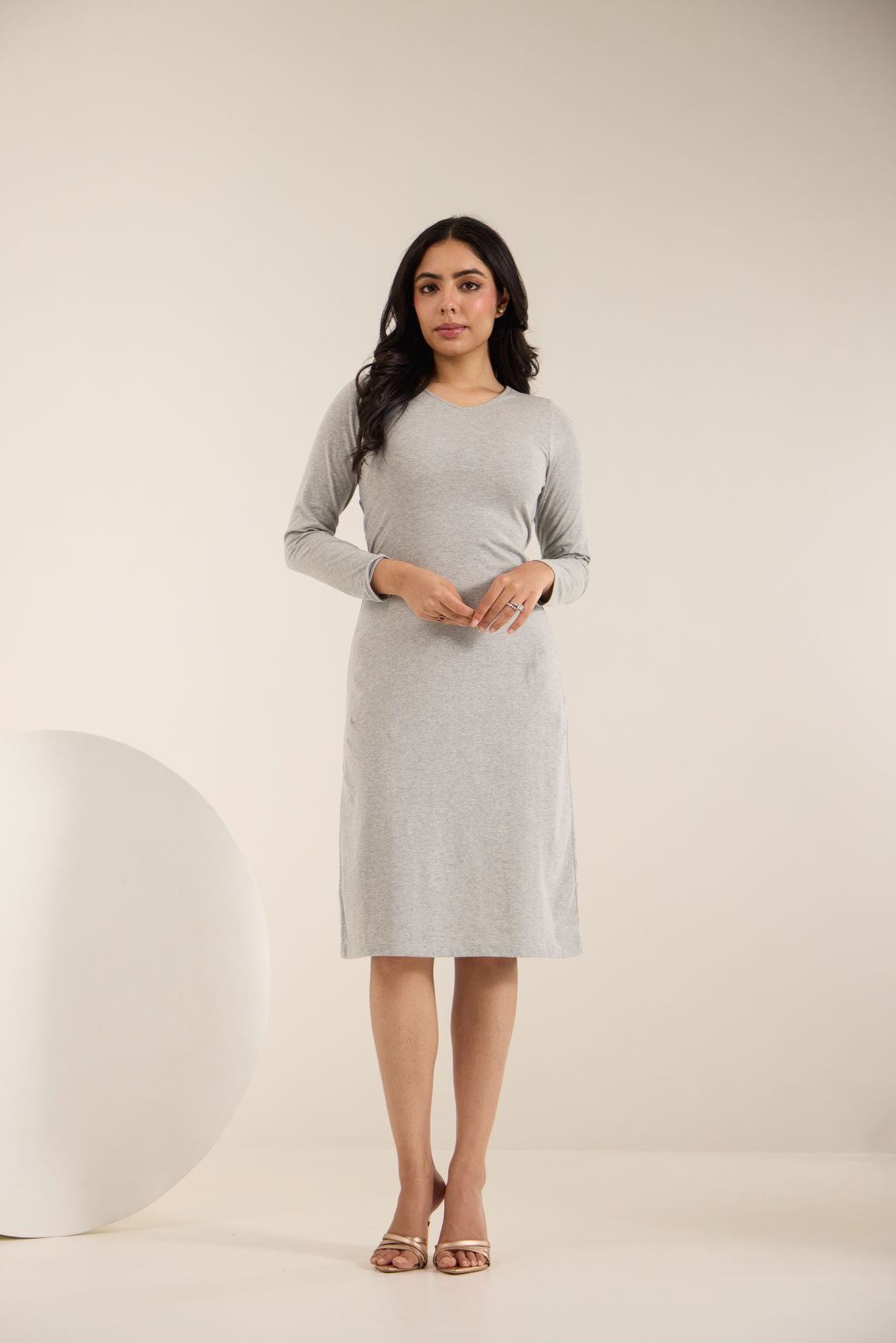 GREY COTTON MIDI DRESS
