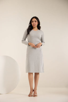 GREY COTTON MIDI DRESS
