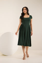 FOREST GREEN COTTON MIDI DRESS