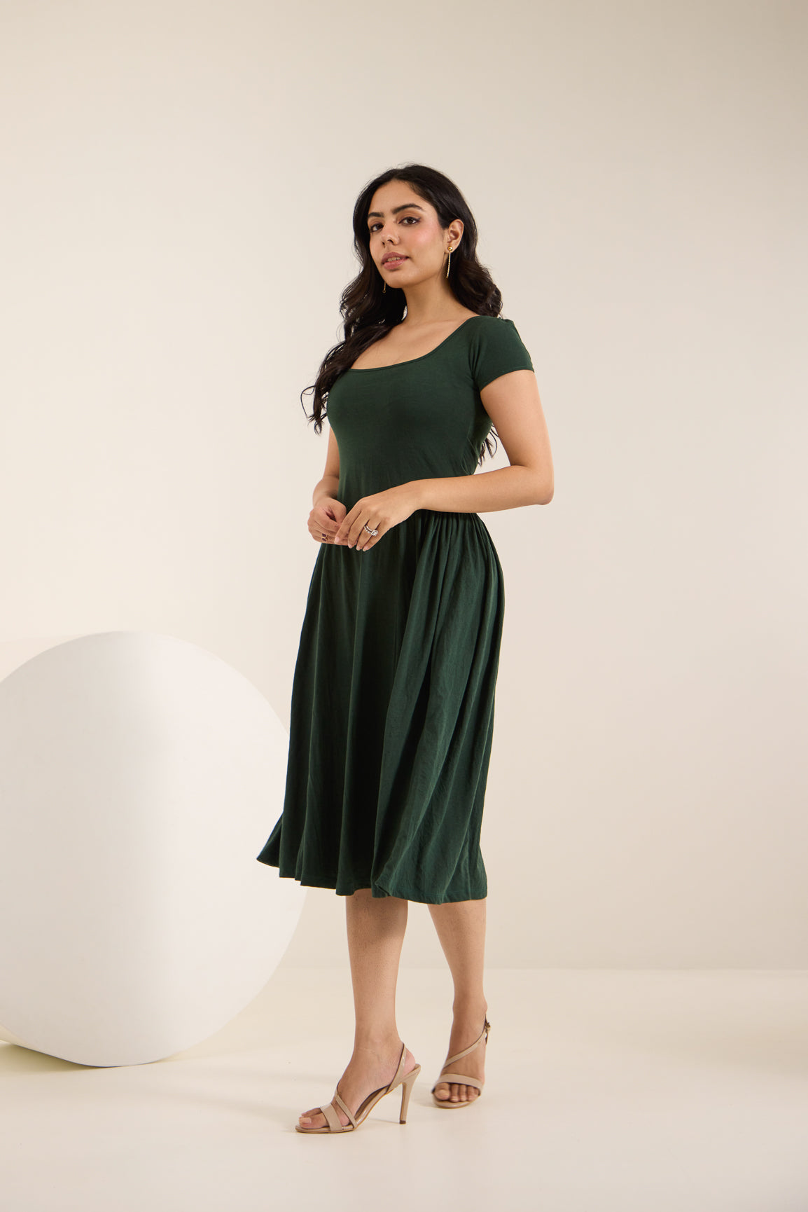 FOREST GREEN COTTON MIDI DRESS