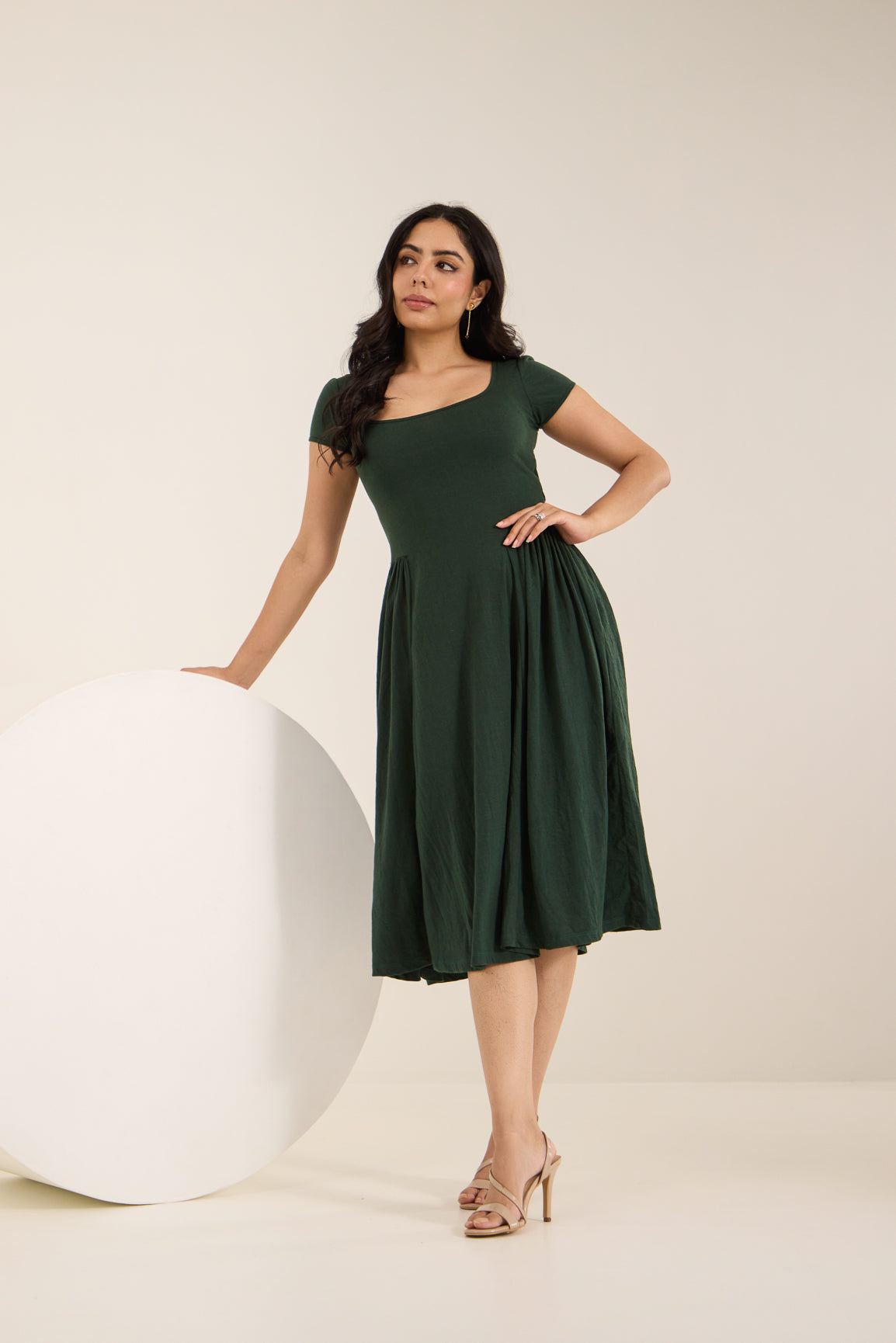 FOREST GREEN COTTON MIDI DRESS
