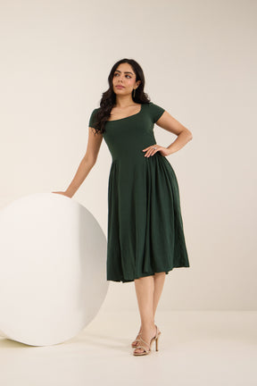 FOREST GREEN COTTON MIDI DRESS