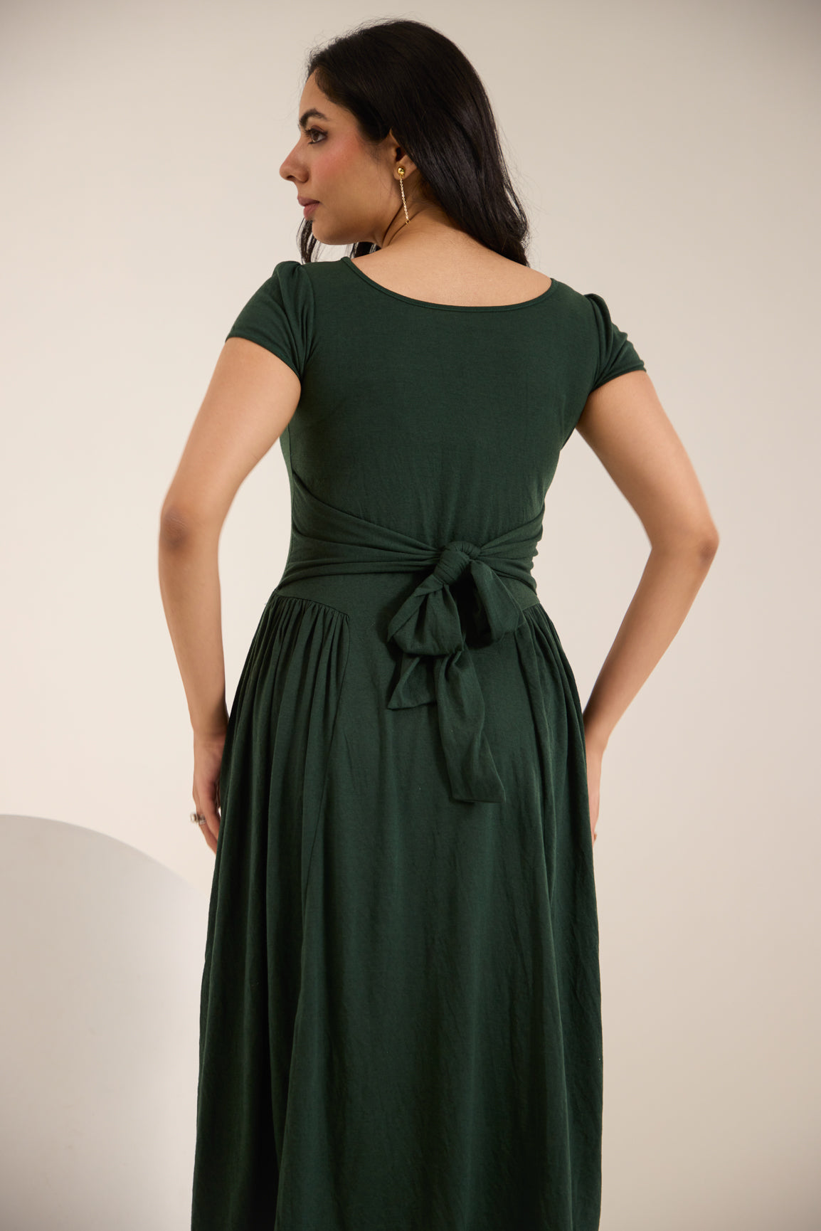 FOREST GREEN COTTON MIDI DRESS
