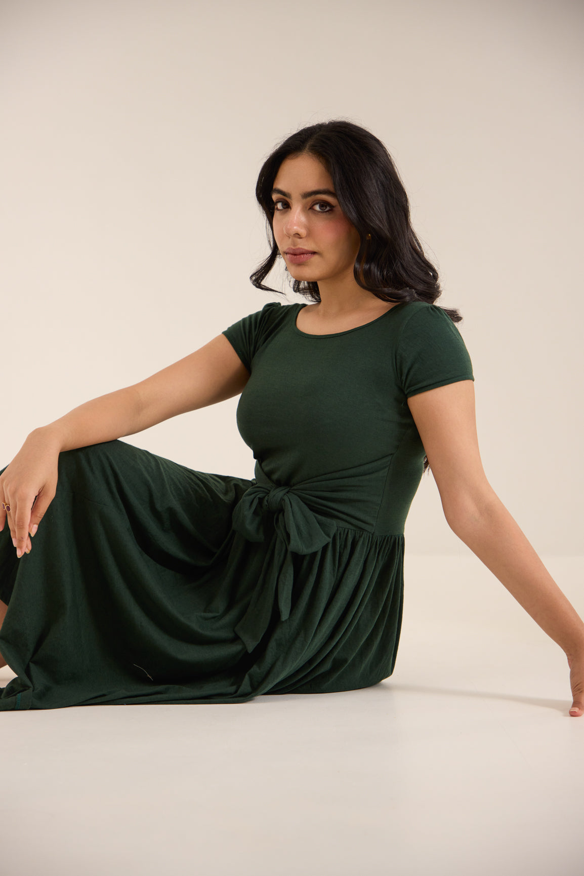 FOREST GREEN COTTON MIDI DRESS