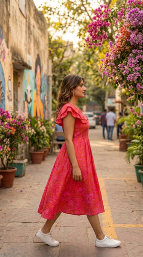 HIBISCUS BLOOM RUFFLE MAXI