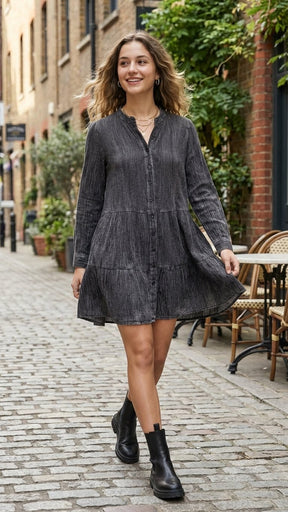 BLACK COTTON DENIM MIDI