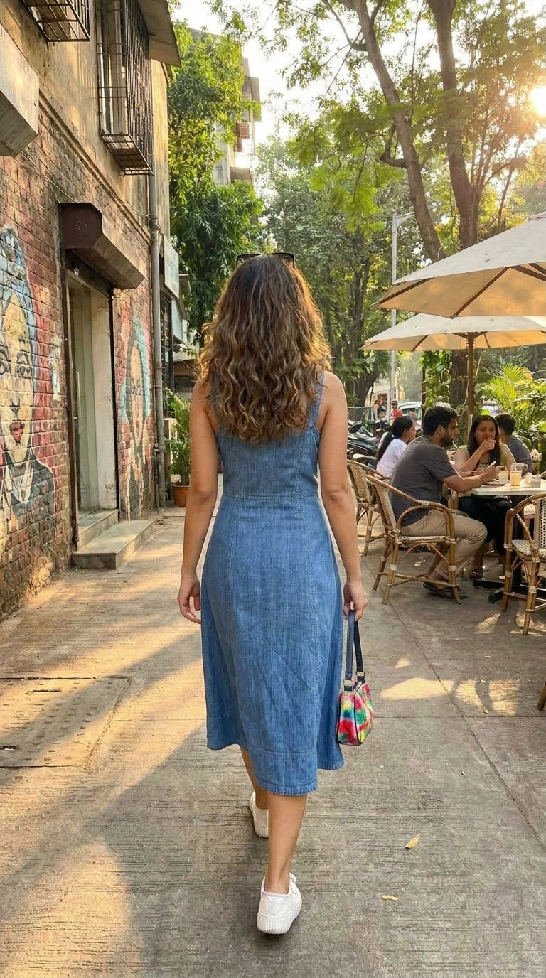 INDIGO EASE COTTON DENIM MAXI
