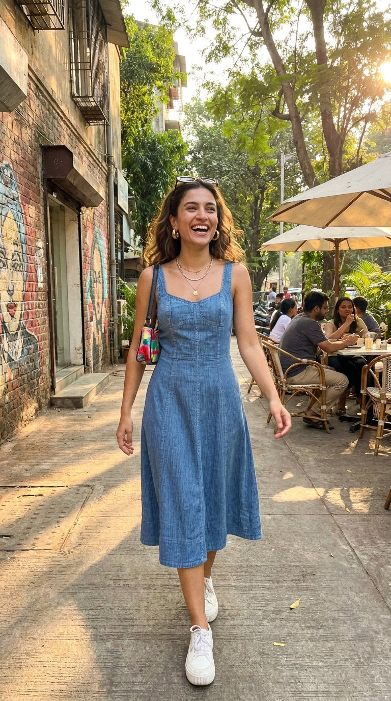 INDIGO EASE COTTON DENIM MAXI