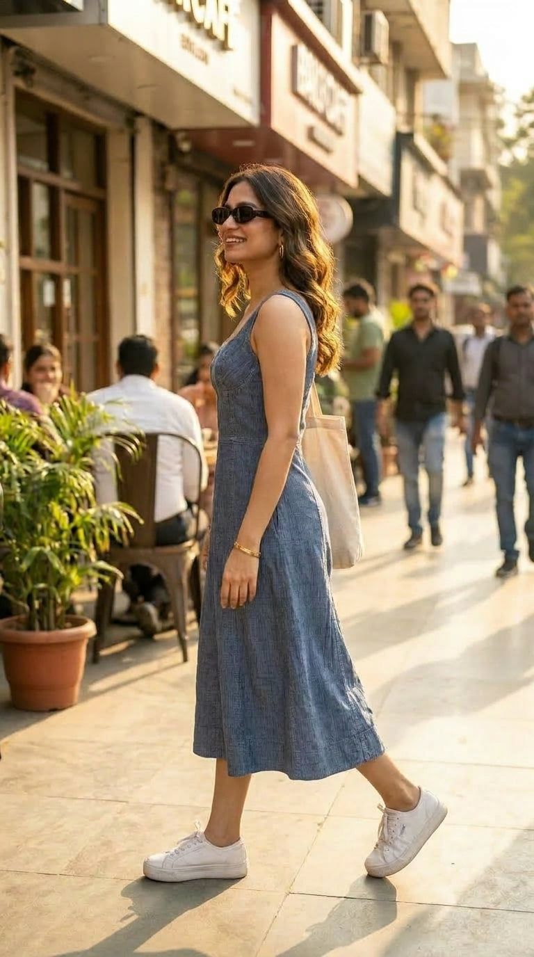 INDIGO EASE COTTON DENIM MAXI