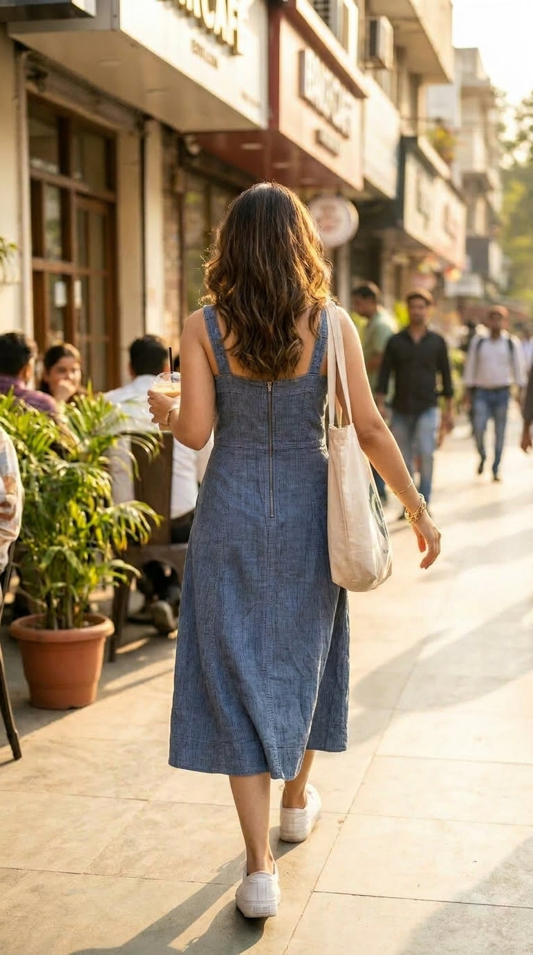 INDIGO EASE COTTON DENIM MAXI