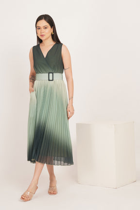 GREEN OMBRE PLEATED MAXI