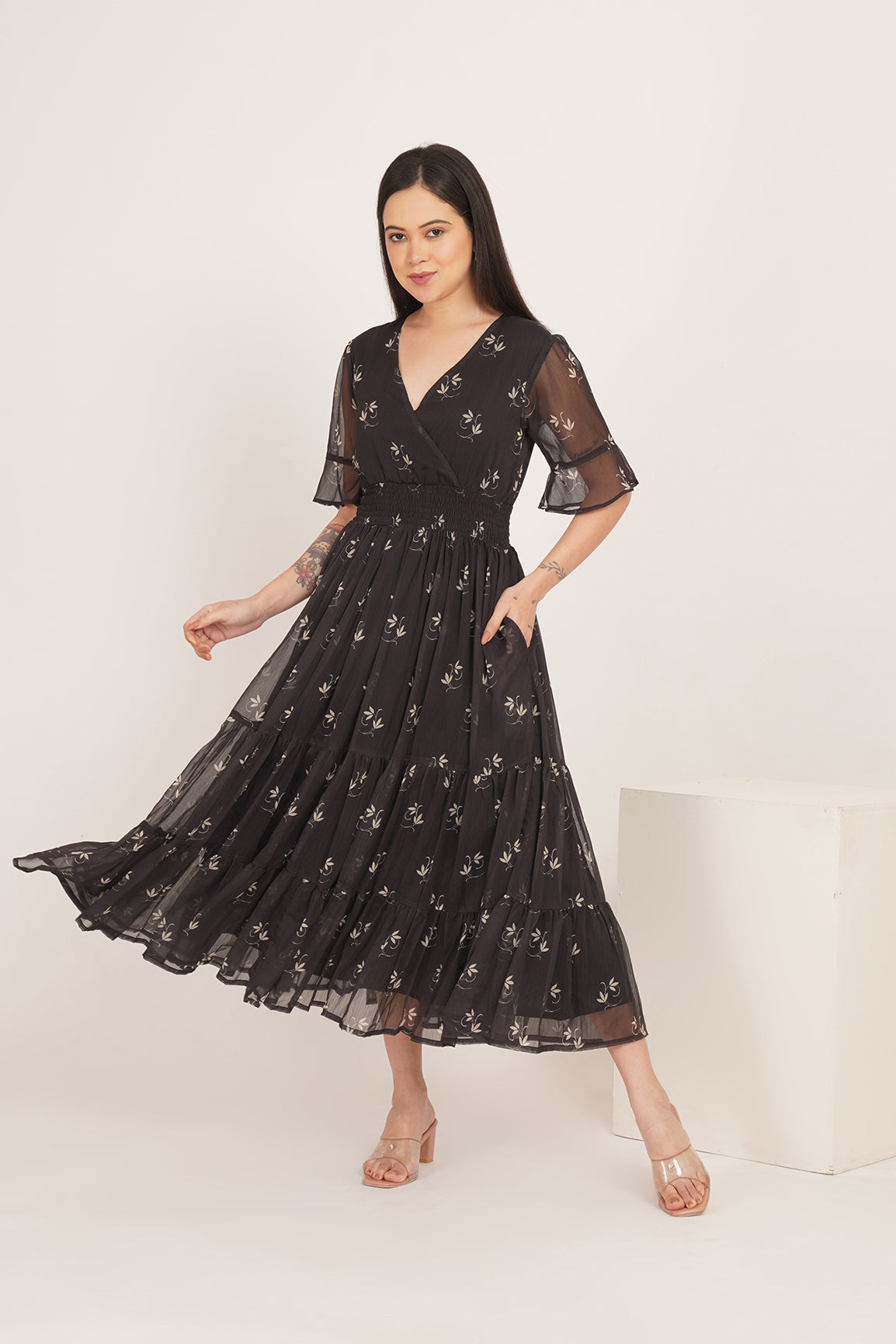 BLACK PAISLEY CHIFFON MAXI