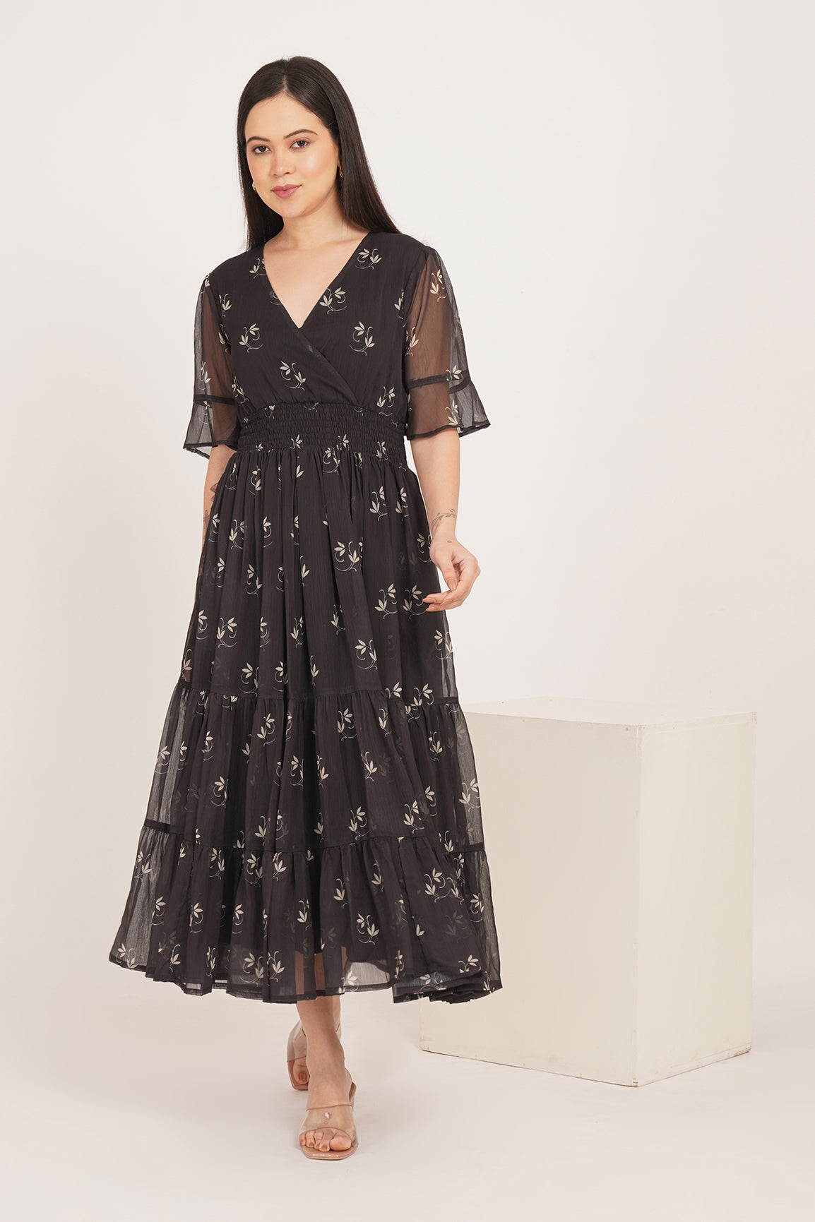 BLACK PAISLEY CHIFFON MAXI
