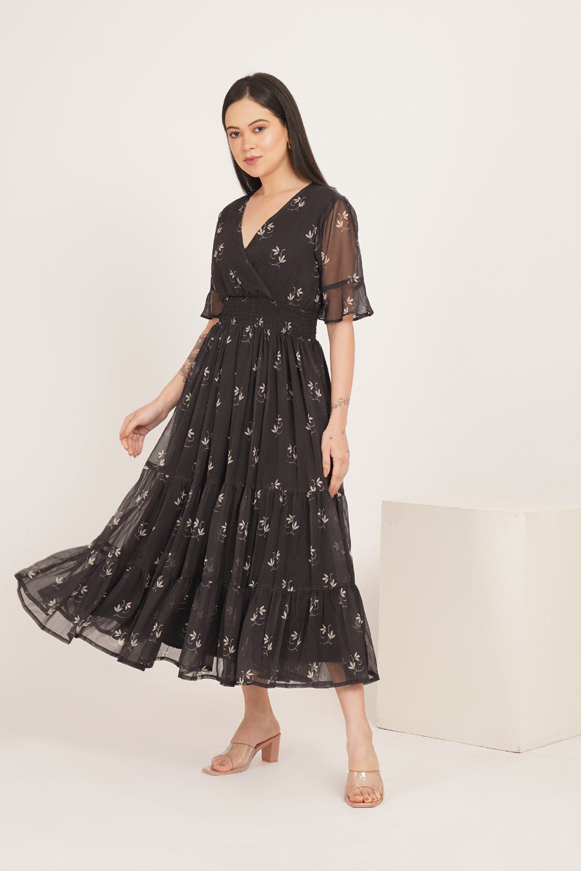 BLACK PAISLEY CHIFFON MAXI