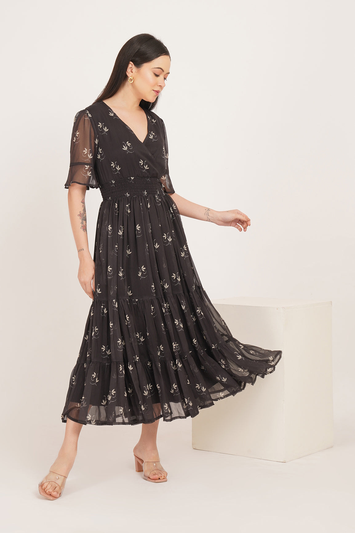 BLACK PAISLEY CHIFFON MAXI