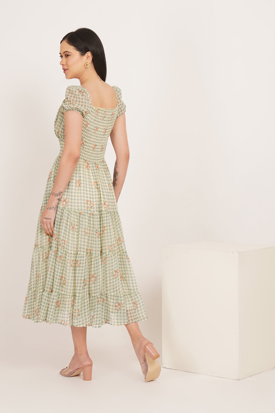 SAGE BLOOM GINGHAM MAXI
