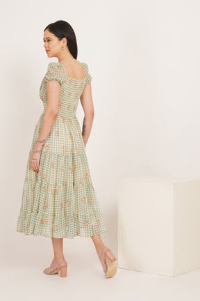 SAGE BLOOM GINGHAM MAXI
