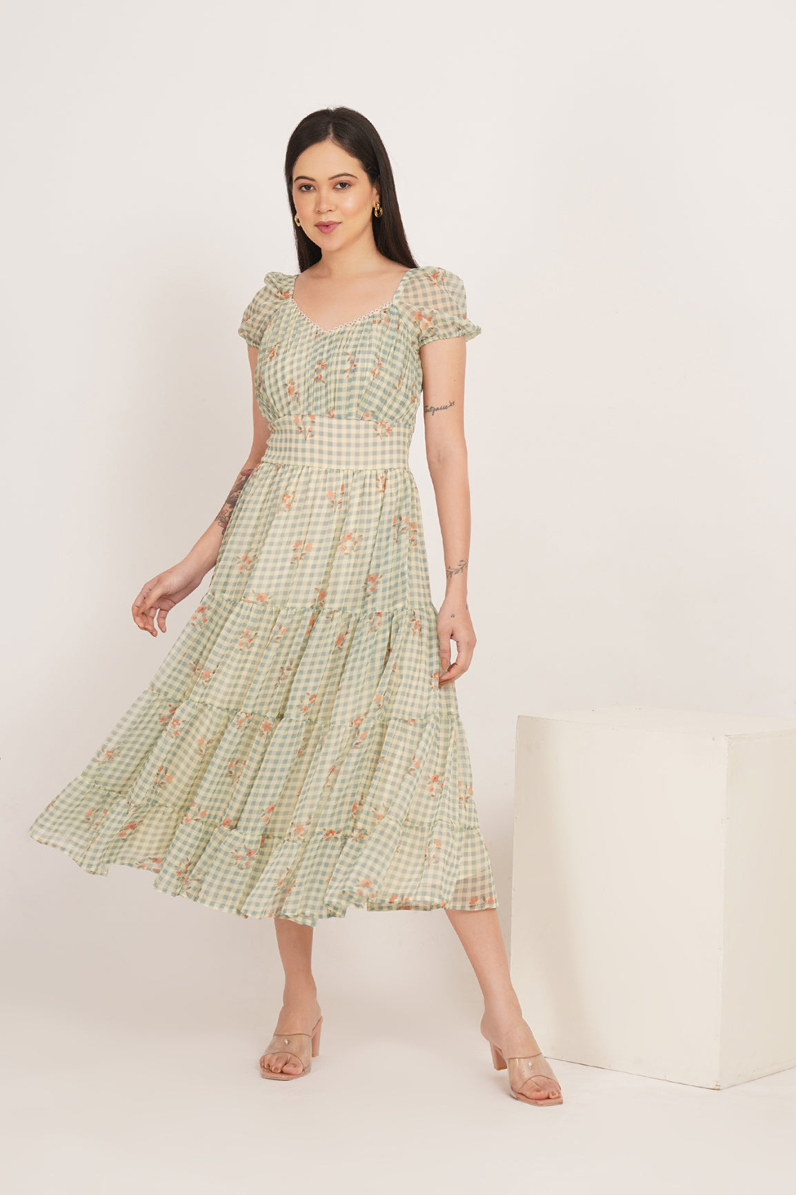 SAGE BLOOM GINGHAM MAXI